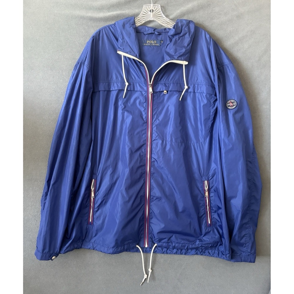 Polo Ralph Lauren Windbreaker Jacket Blue 2XL Hooded Zip Heritage Classic Preppy